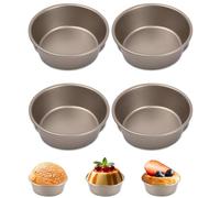 4 PCS Moldes Redondos de Tartas -Ø11 cm/Alto 4 cm- Moldes de Pasteles de Acero al Carbono, Mini Bandejas Redondo para Hornear, Round Cake Mold con Revestimiento Antiadherente para Varios Postres