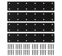 4 Pcs Placas Perforadas, Placas de Unión Planas, Escuadras Metalicas, Soporte de Fijación con 12 Orificio, Soportes Placas de Reparación Conectores para Fijar de Madera, Negro/275 x 50 mm