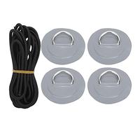 4 Pcs PVC D Ring Patch with Stainless Steel D Ring and 3.6 m Bungee Cord, Heavy Duty Elastic Rope Set for Inflatable Boats Kayaks, High UV Resistance Tie Down Kit (Gris)
