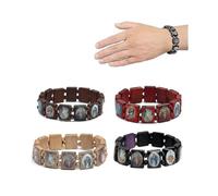 4 Pcs Rosary Jesus Bracelet Stretch Bangle with Pictures Of Saints Catholic Holy Prayer Manifestation Bracelet