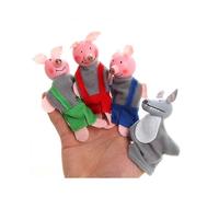 4 Pcs/set Three Little Pigs Finger Puppets Wooden Headed Baby Educational Toy