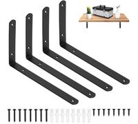 4 Pcs Soporte Estanteria Pared, 250mm Soporte Baldas Pared Metalica, Soportes para Estanterias, Soportes en L Escuadras para Estanterias(Negro/250x146 mm Espesor/4 mm)