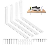 4 Pcs Soporte Estanteria Pared, 250mm Soporte Baldas Pared Metalica, Soportes para Estanterias, Soportes en L Escuadras para Estanterias(Blanco/250x146 mm Espesor/4 mm)