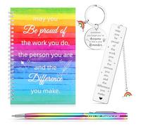 4 Pcs Thank You Gifts A5 Inspirational Notebook Rainbow Pen May You Be Proud of the Work You Do Bookmark with Keyring Set Leaving Appreciation Gifts for Women Men Nurse Teacher Colleagues Friends