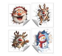 4 pegatinas de pared navideñas, 2026 Divertidas pegatinas de Navidad que rompen la pared, pegatinas de ventana de Papá Noel, extraíbles vacaciones de invierno a través de las paredes