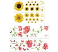 4 pegatinas decorativas para cubo de basura, pegatinas impermeables para coche, mariposas y flores, pegatinas impermeables para puerta, girasoles, neveras