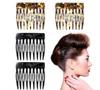 4 peines laterales para el cabello para mujer, pelo fino y fino, pequeños clips laterales franceses para mujer, diseño de concha de tortuga francés, accesorios de boda y citas (negro, marrón)