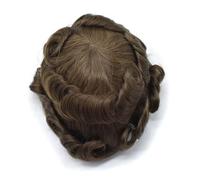 4# Pelo humano marrón para hombre, prótesis capilar, encaje francés transpirable con piel de poliuretano en la parte posterior Parrucca (7 x 9)