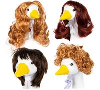 4 pelucas para mascotas con temática de gansos, tocado de poliéster suave, accesorios cómodos de disfraz de animal para fiestas de vacaciones, colección de pelucas humorísticas para mascotas