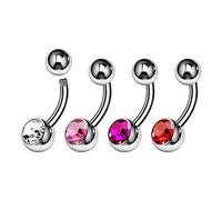4 pendientes de acero quirúrgico para ombligo del vientre de 14 g, 1,6 mm, 5 mm y 6 mm, de cristal de bolas de perforación, tamaño y color, Acero inoxidable, Sin gemas.