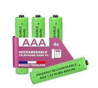 4 pequeñas pilas recargables 400 mAh 1,2 V NI-MH | AAA LR03 LR3 R03 R3 H03 H3 | Compatible con Reemplazo de teléfono fijo inalámbrico para Philips PANASONIC GIGASET ALCATEL Siemens DECT