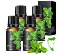 4 Pezzi Aceite Esencial Menta Piperita Peppermint Essential Oil Aceite De Menta Puro Para Difusores De Aromaterapia, Difusores Y Dispositivos De Masaje,10ml Para 1 Pcs Espátula Gua Sha Verde.