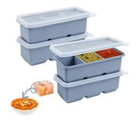 4 Pezzi Cubitera Silicona con Tapa, 3 Compartimentos Cubiteras para Hielo, sin BPA, Reutilizable, Apto para Lavavajillas, para Hielo, Caldos, Salsas y Cubitos de Hielo (Azul)