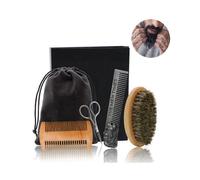 4-piece Beard Comb Set Revolution Beard Comb & Beard Brush Set for Men - Natural Boar Bristle Brush and Dual Action Pear Wood Comb w/Velvet Travel Pou