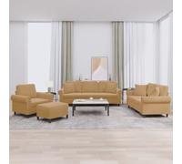 4 Piece Brown Velvet Sofa Set with Cushions, Living Room Furniture for Small Spaces, Soft Fabric Sectional Couch with Ottoman, Comfortable Seating for Family Gatherings and Entertainment Areas