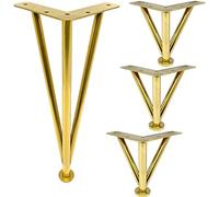 4-Piece Furniture Leg Set, Modern DIY Sofa Legs, Metal Triangular Replacement Feet,for Sofa/Table/Cabinet, Adjustable, with Base Plate Protector,Gold-10cm/4in