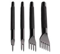 4-Piece Leather Diamond Chisel Set - 4mm Spacing Stitching Punch Tool - 1, 2, 4 & 6 Prong Diamond Hole Punch For Leathercraft - Professional Lacing & Sewing Tool Kit For Wallets, Belts & DIY Leatherwo