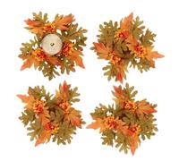 4-piece Miniature Autumn Candle Wreath, Two-tone Maple Leaf Artificial Flo | Thanksgiving Taper Candle Holder Wreaths For Wedding Party Cabinet Farmhouse Shelf