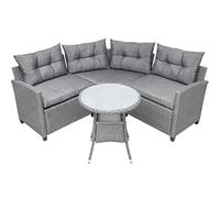 4-Piece Resin Wicker Patio with Round Table, Gray Cushion Furniture Set Sofa-Type Garden Pool Balcony (Color : A, Size : As Shown)