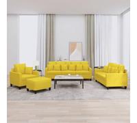 4 Piece Sofa Set with Cushions Light Yellow Fabric Living Room Furniture, Durable Modern Sectional Couch with Ottoman for Small Spaces, Comfortable Seating for Family Gathering and Relaxation