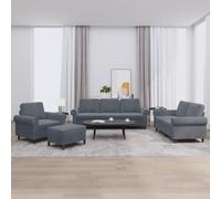 4 Piece Velvet Sofa Set with Cushions Dark Grey Living Room Furniture, Soft Fabric Upholstery, Sturdy Wood Frame, Compact Design for Small Spaces, Includes Loveseat, 3 Seater, Chair and Ottoman