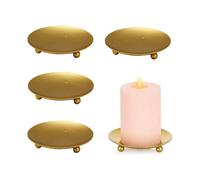 4 Pieces 10cm Diameter Candle Holder Metal Plate Candlestick Holders Pillars Pillar Candle Holder Decoration Gold Candle Holder for Gardens, Spa, Arom