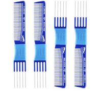 4 Pieces Carbon Lift Teasing Combs with Metal Prong Lift Teasing Comb and Hair Pick Salon Teasing Lifting Fluffing Comb with 5 Stainless Steel Pins for Women Hair