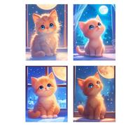 4 Pièces Diamond Painting Enfant Chat Diamond Painting Petit Format 50x70cm Peinture Diamant Kit Broderie, DIY 5D Perle Diamant a Coller Débutants Loisirs Créatifs Décoration Salon Murale Mignon z181f