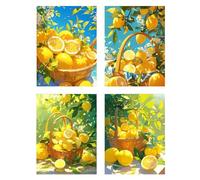 4 Pièces Diamond Painting Enfant Citron Diamond Painting Petit Format 45x60cm Peinture Diamant Kit Broderie,DIY 5D Perle Diamant a Coller Débutants Loisirs Créatifs Décoration Salon Murale Fruit z651f