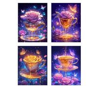 4 Pièces Diamond Painting Enfant Fleur Diamond Painting Petit Format 30x40cm Peinture Diamant Kit Broderie, DIY 5D Perle Diamant a Coller Débutants Loisirs Créatifs Décoration Salon Tasse À Thé z953f