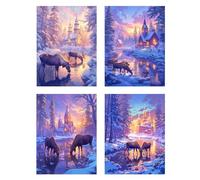 4 Pièces Diamond Painting Enfant Hiver Diamond Painting Petit Format 35x50cm Peinture Diamant Kit Broderie, DIY 5D Perle Diamant a Coller Débutants Loisirs Créatifs Décoration Salon Murale Cerf z241f