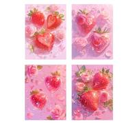 4 Pièces Diamond Painting Enfant Le Cœur Diamond Painting Petit Format 55x70cm Peinture Diamant Kit Broderie, DIY 5D Perle Diamant a Coller Débutants Loisirs Créatifs Décoration Murale Fraise z107f