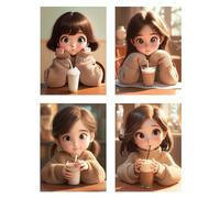 4 Pièces Diamond Painting Enfant Thé Au Lait Diamond Painting Petit Format 30x40cm Peinture Diamant Kit Broderie, DIY 5D Perle Diamant a Coller Débutants Loisirs Créatifs Décoration Salon Mignon z993f