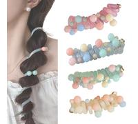 4 Pieces No Damage Soft Elastic Spiral Hair Ties, Twisted Hair Wire Pony Hairwire, Soft Pearl Braided Phone Cord Hair Bands for Women & Girls (C style)