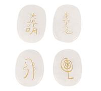 4 piedras rúnicas naturales con símbolos Reiki grabados, piedras rúnicas ovaladas planas para meditación con bolsa de almacenamiento (cuarzo transparente)