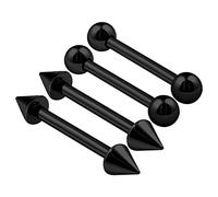 4 piercings de acero inoxidable negro recto, 16 g, 6 m, 8 m, 10 m, 3 m, cono de bola, tragus, joyería a elegir tamaños, 10mm, Acero inoxidable y acero