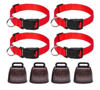 4 Pieza Collares de Cabra Ajustables de Nailon, 4 Pieza Campana Vaca, Collares Cabra con Campanillas, Prevención de Pérdidas, para Cabras, Vacas, Caballos, Ovejas(Rojo)