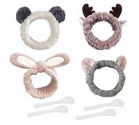 4 Pieza diademas de felpa, 4 Pieza Máscara facial Palo, Artículos de lavado diario, Elasticidad suave Banda capilar, Banda Cabeza de Pelusa de coral, Maquillaje Cabeza Banda, Aplicable a spa, yoga