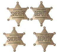 4 Pieza Insignia De Sheriff, Insignias De Estilo Tibetano De Aleación De Sheriff, Western Cowboy Badge, Broche Hexagonal De Estrella Del Sheriff, Para Accesorios De Disfraces, Sombrero, Ropa, Fiesta
