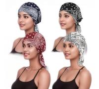 4 Pieza Pre-Atado Turbantes Oncologicos, Turbantes Para Mujer, Imprimir Pañuelo Cabeza, Islámica Musulmana Turbante Headgear, Chemo Headscarves Para Las Mujeres