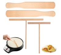 4 Piezas 12/18 cm Distribuidor de Crepes de Madera de Haya, Distribuidor de Masa, Espátula Crepe, Accesorios para Crepes en Forma de T, Utensilios de Repostería para Tortitas y Tortitas Finas
