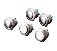 4 Piezas 16mm Momentáneo Interruptor a Pulsador, Reinicio Automático Interruptor de Botón de Metal, con Terminales de Tornillo 2 Pines 3A 250V, para Coche Moto Barco Timbre, Cabeza Alta