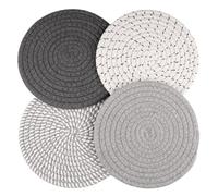 4 Piezas 18Cm Salvamanteles Redondos De Hilo De Algodó, Salvamantel Resistente Al Calor, Salva Sartenes De Agua, Bajoplatos, Trenzados, para Cocinar Y Hornear, Gris