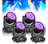 4 piezas 19x15W Cabeza Móvil LED Luz de Escenario, Beam Wash Zoom RGBW 4 en 1 Luces de Discoteca DJ, DMX512 Iluminación de escenario profesional para Disco Fiesta Club Bar Boda Discoteca