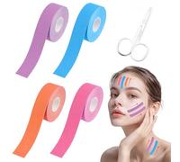 4 Piezas 2.5 cm x 5 m Face Lift Tape Cinta Facial Antiarrugas, Face Taping Cintas Kinesiologicas Kinesiotape Faciales Cure de Arrugas para Reafirmar Piel y Restaurar Elasticidad