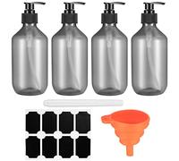 4 Piezas 300ml Botellas de Champú Vacías, Botellas Dispensadoras, Dispensador de Jabón Reutilizable Botella de Champú para Loción de Ducha, Jabón de Manos (Negro Transparente)