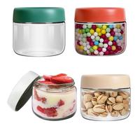 4 Piezas 300ml Tarros Avena Nocturna, Tarros Vidrio Reutilizables con Tapa Rosca, Tarros Herméticos para Yogur, Ensalada, Pudding, Frutas,Contenedor Almacenamiento para Refrigerios, Frijoles(4 Colors)