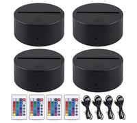 4 piezas 3D LED luz nocturna base de luz: base LED con mando a distancia y cable USB, lámpara de ilusión 3D 7 colores luces regulables, lámpara decorativa para habitación de los niños, dormitorio,