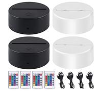 4 piezas 3D LED luz nocturna base de luz: base LED con mando a distancia y cable USB, lámpara de ilusión 3D 7 colores luces regulables, lámpara decorativa para habitación infantil, salón, tienda (2