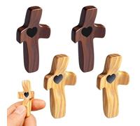 4 Piezas 5 x 2.5 cm Cruces de Madera Talladas a Mano, Cruz de Bolsillo de Madera Portátil, Cruces de Protección de Maderas de Mano con Corazón, Cruce de Maderas, para Oración, Meditación, Relajación